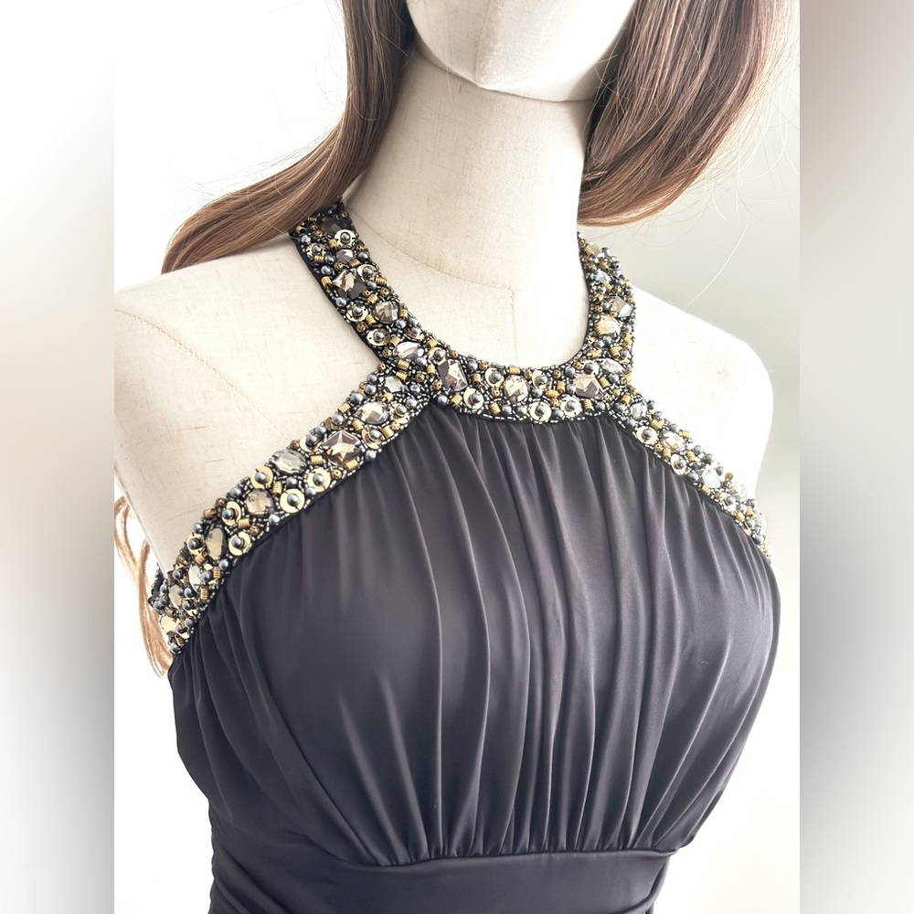 Party Dress, Camille La Vie Ruched Black Sequin MIDI Dress, Size 4